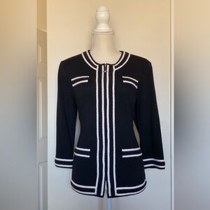 Vintage St. John Collection navy and white zip up coat